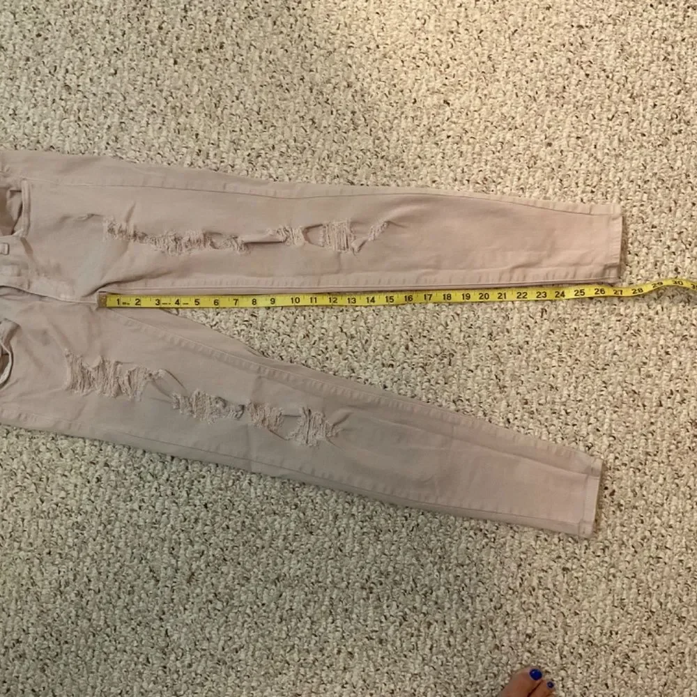 American Eagle Super Stretch Distressed Skinny Jeans Beige/Tan Size 2 regular